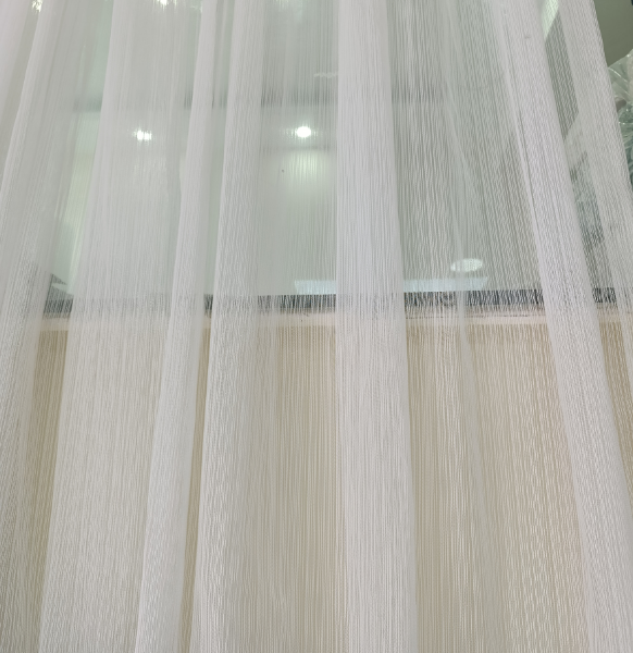 İnce Çizgili Modern Tül Perde / 2.5x2 metre - Petek Üstü / Ekru