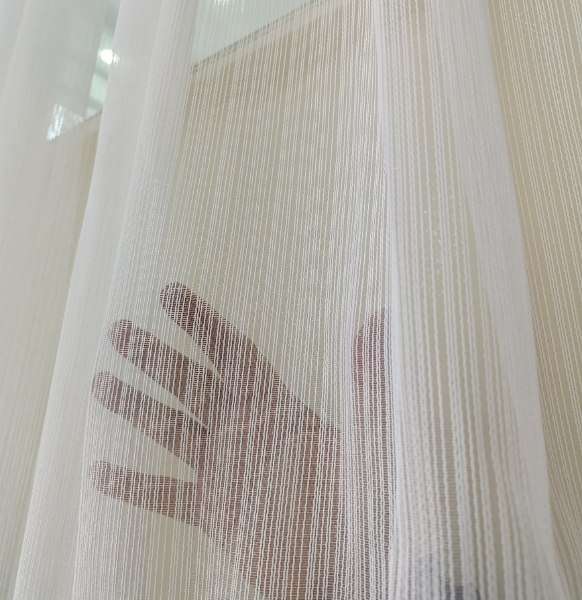 İnce Çizgili Modern Tül Perde / 3,50x2 metre - Petek Üstü / Ekru